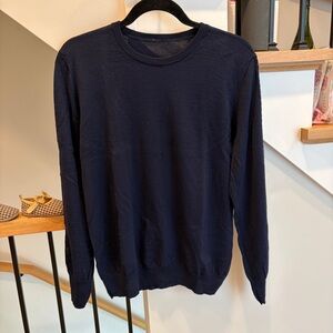 EUC BOTTEGA VENETA Navy Crewneck Sweater L 52 Intrecciato Sleeves Made in Italy